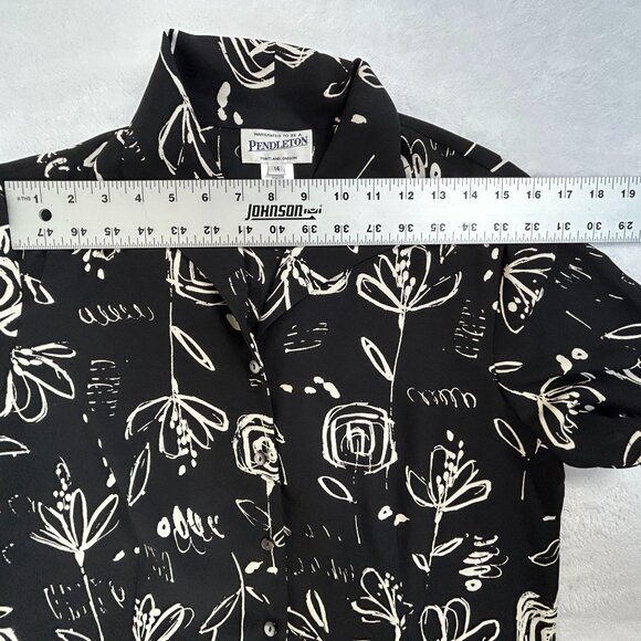 Pendleton Womens Black White Floral Print Short Sleeve Button-Up Blouse Size 14 - Picture 5 of 7